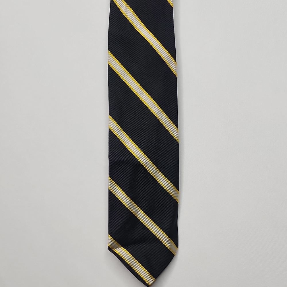 Paul Stuart Black and Gold Diagonal Striped Silk Tie